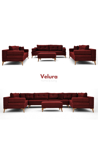 Velura Home & Living Zeri 3+3+3 Yataklı Puzzle Modüler U Köşe Koltuk Takımı &...