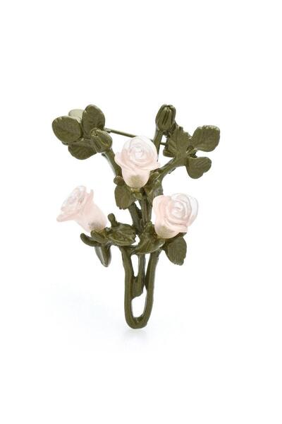 Pursehuit Πράσινη καρφίτσα, με ροζ τριαντάφυλλα, Isobel C2