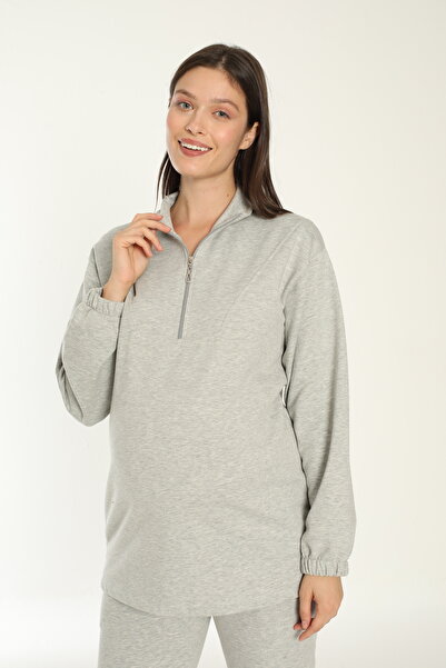 Miss Dünya Lissa Comfort Fit Yaka Fermuar Detaylı Ayarlanabilir Bel Hamile ve Lohusa Eşofman Takımı