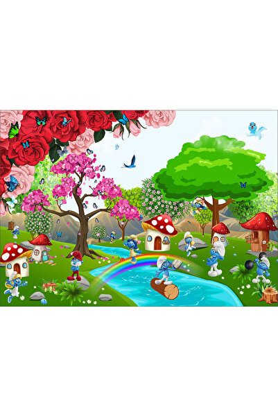 VIODESIGN Fototapet Copii, Strumfii la Rau, autoadeziv, multicolor,80x120 cm