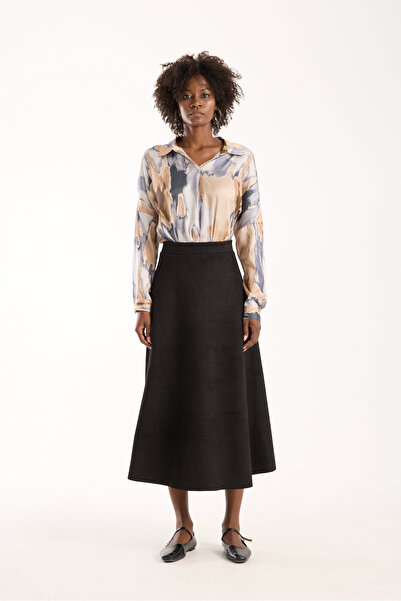 TheyYou Kadın Tesettür Süet Kloş Maxi Boy Etek