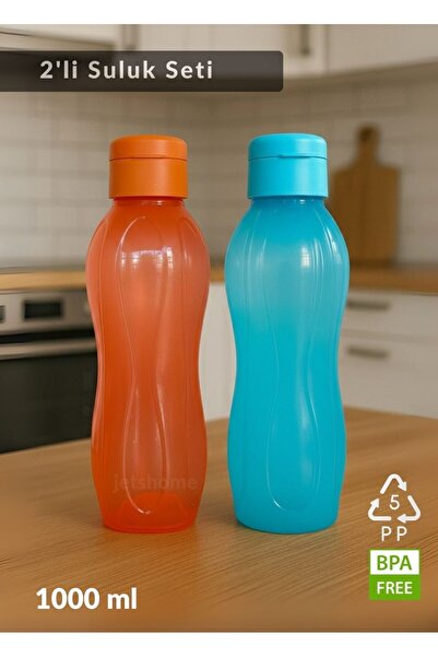 Jet's Home 2’li Su Şişesi Seti 1000 ml Matara, BPA Free, Ev-İş-Spor İçin Mavi-Turuncu PP-5