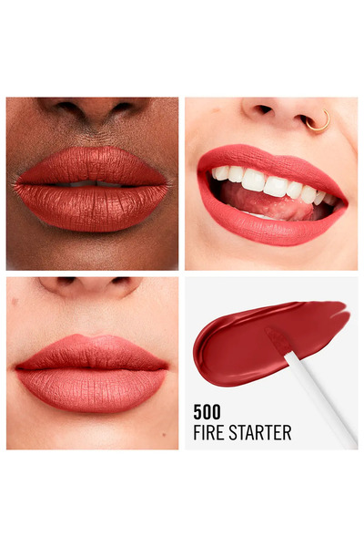 RIMMEL LONDON Ruj lichid cu finisaj mat catifelat, LASTING MEGA MATTE, 500 fire starter, 7.4 ml