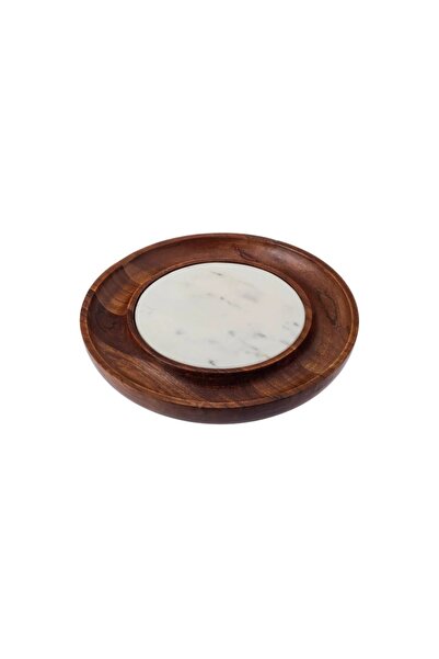 ORIAN Round Indian wooden cheese platter with movable marble center