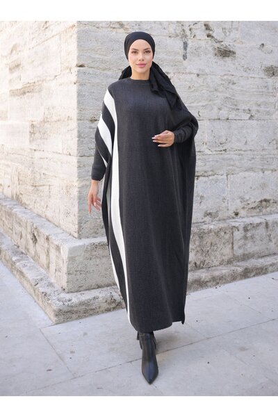 SAHRA BUTİK Knitwear Hijab Dress - Anthracite -