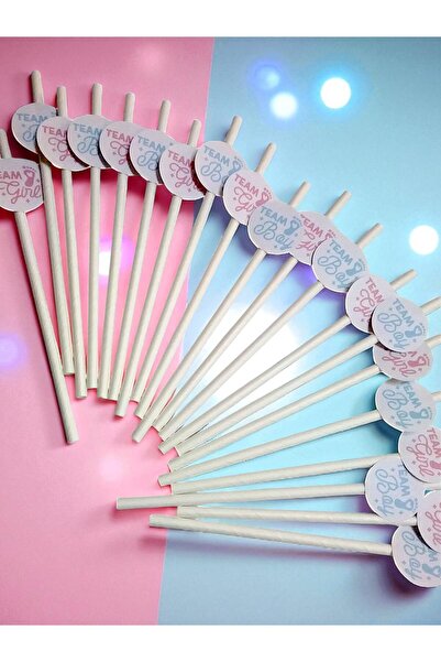 Armada 20 Pieces Gender Reveal Party Paper Straws with Pink and Blue Team Girl Team Boy Written on Them for Gender Prediction