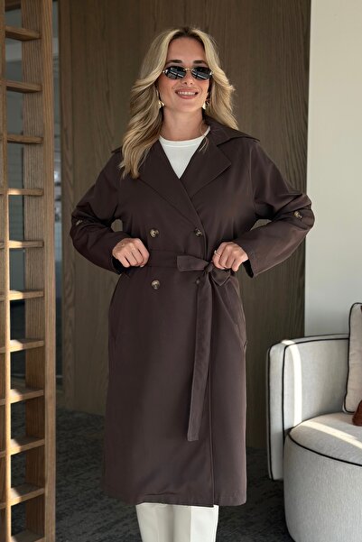 Laluvia Kahverengi Uzun Dökümlü Trençkot - 7310
