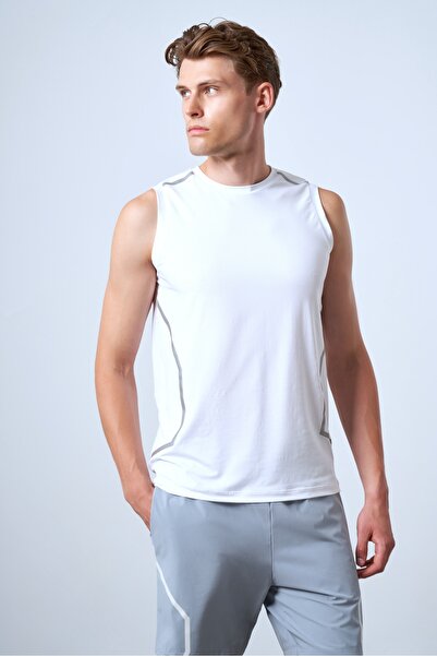 SPORTEMPT Technical Reflective Printed Technical Men's Sports Tank Top - White