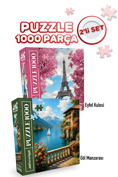 Neverland 2 ADET 1000 PARÇA PUZZLE- EİFFEL KULESİ VE GÖL MANZARASI