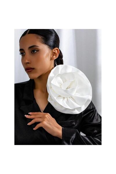 Pursehuit Broșă floare supradimensionată, albă, Agathe C22