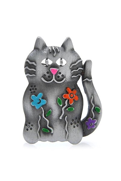 Pursehuit Καρφίτσα σε ασημί χρώμα, σε σχήμα γάτας, Edla C2