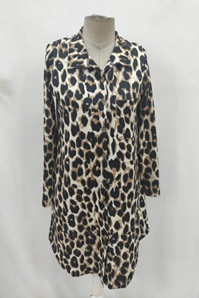 Mossta Φόρεμα με κουμπιά με μοντέρνο ύφασμα με λεοπάρ σχέδιο - καφέ