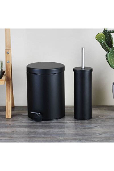 Danube Home Falcon 5-Piece Bathroom Starter Set – Essential Accessories with Dust Bin, Brush & Dispenser (Black)