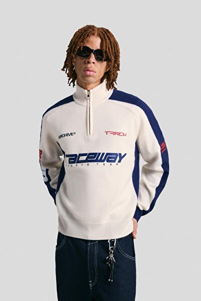 Bershka Desenli fermuarlı yaka kazak