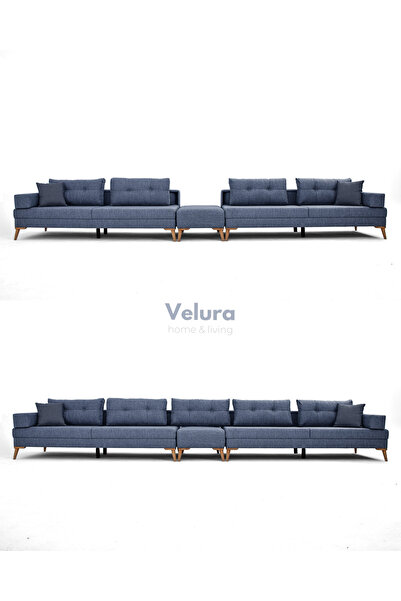 Velura Home & Living Zeri 3+3+3 Yataklı Puzzle Modüler U Köşe Koltuk Takımı & Puflu Köşe Takımı - Mavi 119