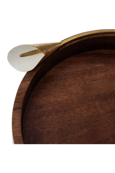 ORIAN Indian wooden serving tray with a golden rose brooch