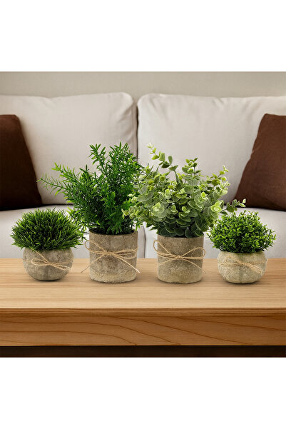 Elindor Set de 4 plante artificiale Elindor® pentru interior, 7,5 x 23 cm și 10 x 13 cm, verde / bej