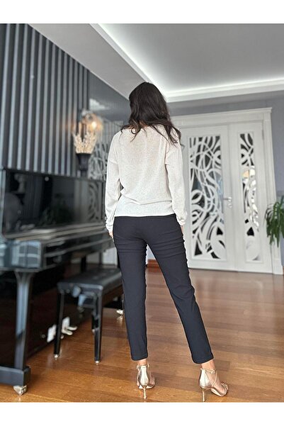 Atelier Derin Siyah Beli Lastikli Duble Paça Likralı Pantolon