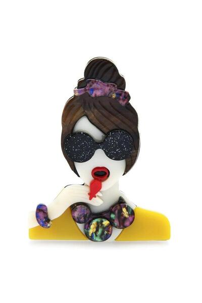 Pursehuit Broșă multicoloră, față cu ochelari, Lilian C1