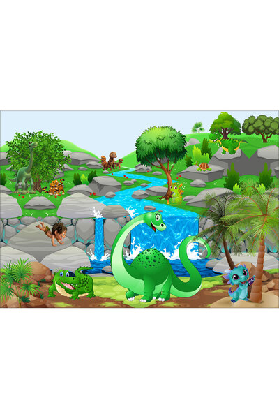 VIODESIGN Fototapet Copii, Oaza Dinozaurilor, autoadeziv, multicolor,120x200 cm