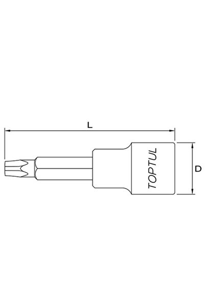 TOPTUL Long T45 bit with tubular socket BCOA1645, torx profile, 1/2 inch square drive, length 100 mm