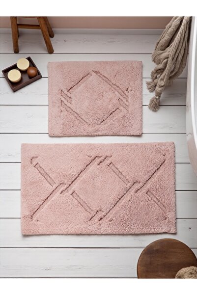 Evimle طقم سجادة حمام قطن نيرفانا (60x100)(50x60) وردي+