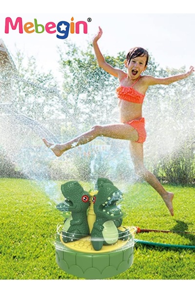 MEBEGIN رشاش مياه على شكل ديناصور للأطفال، ألعاب رشاشات دوارة للحديقة، ألعاب خارجية ممتعة دوارة
