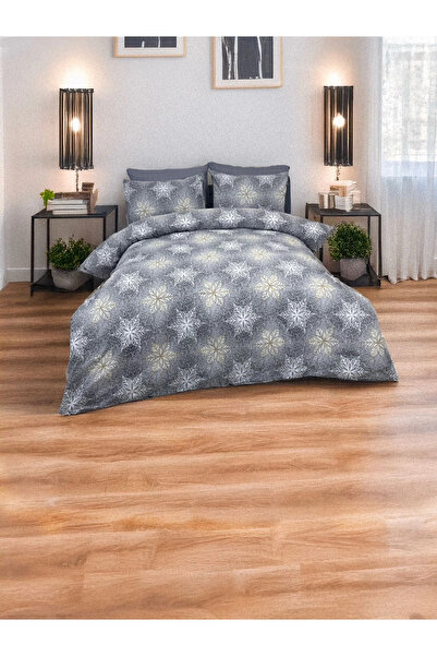 JOLLY HOME طقم غطاء لحاف بنمط ندفة الثلج على خلفية رمادية - مزدوج، 100% قطن، ...