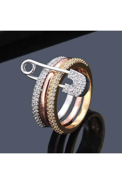 Choice 7 TR-05452-11 خاتم إبرة ثلاثي الطبقات من سلسلة الزركون على طراز الهيب هوب من النحاس هدية رأس السنة الجديدة مجوهرات الحفلات