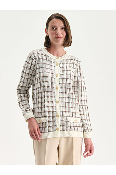 LC Waikiki LCW Crew Neck καρό γυναικείο πλεκτό ζακέτα (W5)