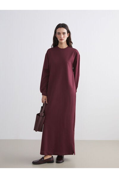 LC Waikiki LCW Modest Bordo Bisiklet Yaka Sweatshirt Elbise