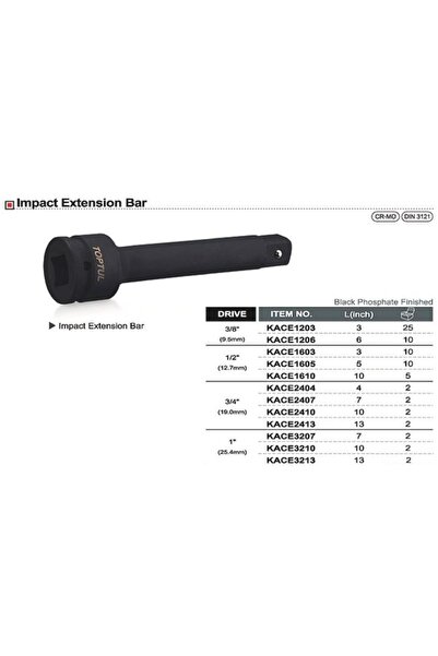 TOPTUL KACE2407 Impact Wrench Extension, 3/4 inch square drive, 7 inch/175 mm length