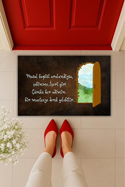 Dormot YükseModern Dijital Baskı-Motivasyon Masal Kapısı Temalı Paspas 70x45cm-Kapı Önü Paspası