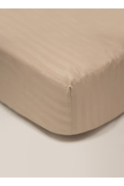 American Linen King Striped Fitted Elastic Bedsheet with 2 Pillow Case 200 x 200 Cm (Beige)
