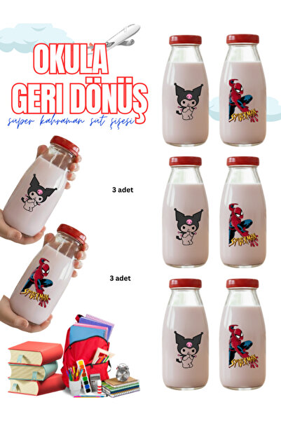 Milea 6 Adet Sızdırmaz Kırmızı Kapak Cam Süt Meşrubat Parti Doğum Günü Şişesi Suluk 250ML