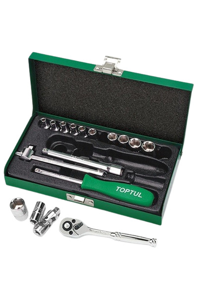 TOPTUL GCAD1701 kit, 17-piece socket wrenches, 1/4 inch square drive, wrench opening 4-13 mm, fi