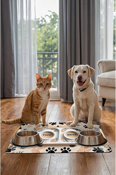 Dormot Modern Dijital Baskılı Mama ve Su Matı - Kedi Mat Köpek Mat Mama Atlığı, Kaymaz Tabanlı (45x70 cm)