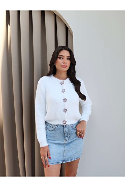 ESRAHELVACI Floral Button Look Plush Cardigan