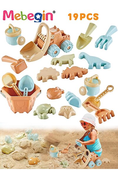 MEBEGIN 19 قطعة من ألعاب الشاطئ مع دلو رمل وشاحنة دفع رمل ومجارف وملحقات أخرى...