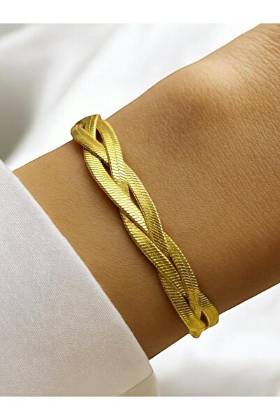 Merand İtalyan Zincir Örgü Bileklik – Altın Renk Şık Kadın Çelik Bileklik – Ö...