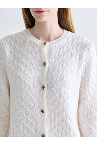 LC Waikiki Vizyon New Season Crew Neck Self-Patterned Women's Knitwear Cardigan