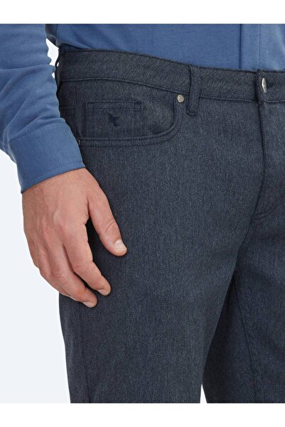 Kip Navy Blue Woven Regular Fit Casual Cotton Blended Trousers