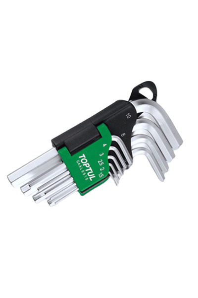 TOPTUL Set of 9 short hexagonal hex keys GAAL0910 TOPTUL, key sizes 1.5, 2, 2.5, 3, 4, 5, 6, 8, 10