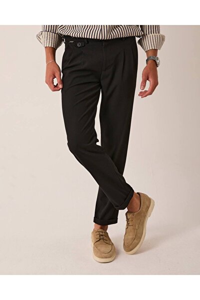 DIRECTIVE JEANS Erkek Boyfriend Fit Kumaş Pantolon Siyah duble paça