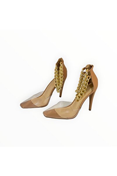 JustFab Shoedazzle High Heels - Light Tan PVC Transparent, Size 40.5 EU