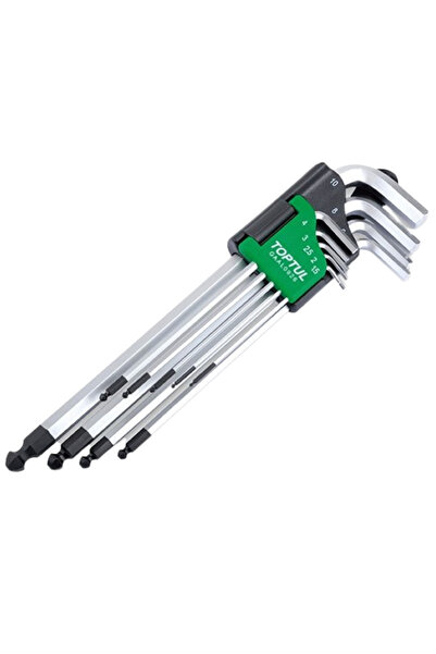 TOPTUL Set 9 chei imbus tip L GAAL0926, hexagonal cap sferic, deschidere chei...