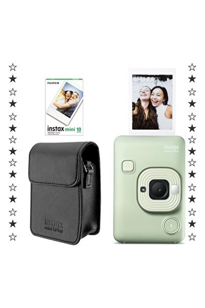 Instax Mini Liplay Hybrid Matcha Green Fotoğraf Makinesi 10'lu Film ve Deri K...