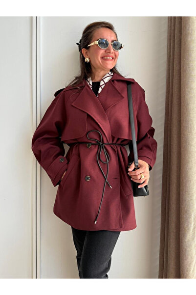 My Blog Bordo Allerli Leather Rope Belted Short Trench - 7488