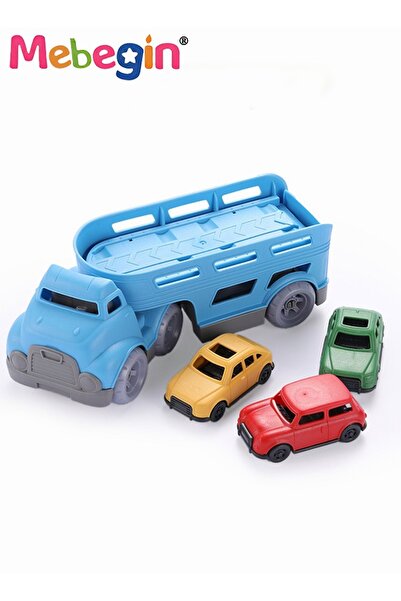 MEBEGIN Blue Double Deck Carrier Truck with 3 Cars Toy Set Children's Car with Slide Simulated Carrying Toy