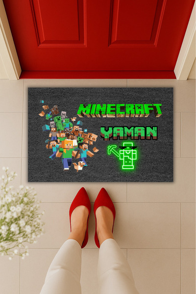 Dormot Yüksek Kaliteli Dijital Baskı Minecraft İsim Yazılabilen Kapı Önü Paspası